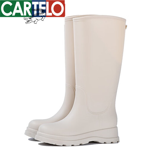 卡帝乐鳄鱼（CARTELO）时尚高筒雨靴女士四季防水防滑胶鞋厚底长筒水鞋厨房洗车雨鞋女款 高筒/黑色+可拆绒套 (拍大一码) 39 -40