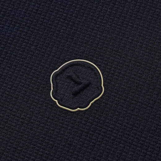 Qipai men's polo shirt long-sleeved spring and summer waffle texture casual polo shirt 0150 Navy XL (180)