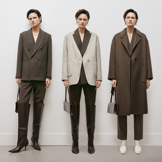 Mai Meng MM Mai Meng 23rd autumn and winter retro lapel collar H-shaped woolen suit jacket/pants for women 5EA211951 floral coffee bottoms 5EA253121 M