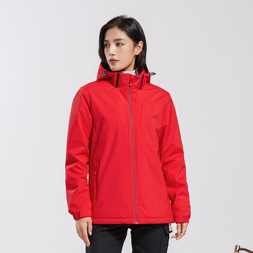 西域骆驼 VANCAMEL加绒风衣男女休闲短外套加厚工装夹克软壳登山服保暖单层冲锋衣冬 9930S中国红-女【纯色】 M