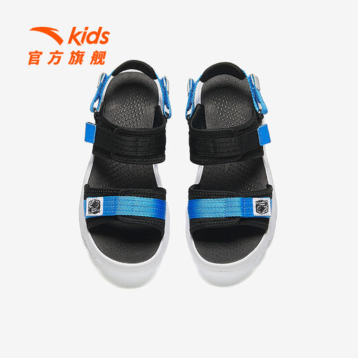 ANTA Children's Sandals Men's Beach Shoes 2024 Summer New Open Toe Arch Student Outdoor Sandals Black/Medium Blue-2 35 Size