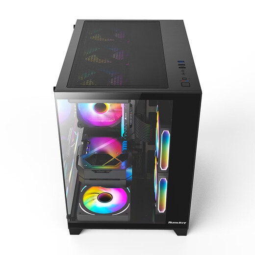 航嘉（Huntkey） S920暴风雪 钢化玻璃侧透 海景房游戏机箱 台式电脑机箱 支持240水冷/M-ATX主板/风冷限高155mm S920全景版黑色+ARGB风扇*3（2反1正） 支持M-ATX主板/240水冷