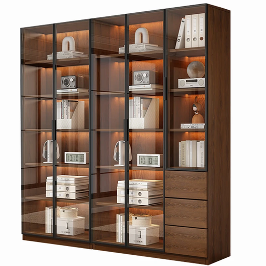 Caixiang bookcase with glass door display wine cabinet home living room hand-made integrated wall to top solid wood walnut color bookshelf 40 single door walnut color installation included standard version delivered to the home