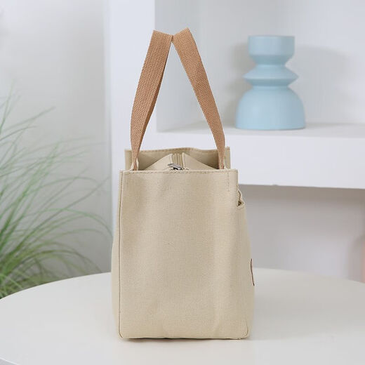 QUEEN TRIP Chinese Valentine's Day canvas handbag canvas bag large capacity simple office worker student versatile lunch box mommy work lunch embroidered three bear heads-khaki