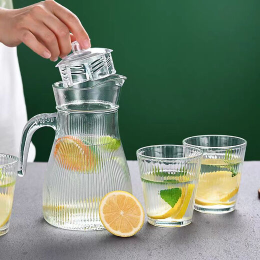 FGHGF simple cold kettle household large-capacity teapot juice high-value water set glass drinking cup vertical pattern water set (1 pot 4 cups)
