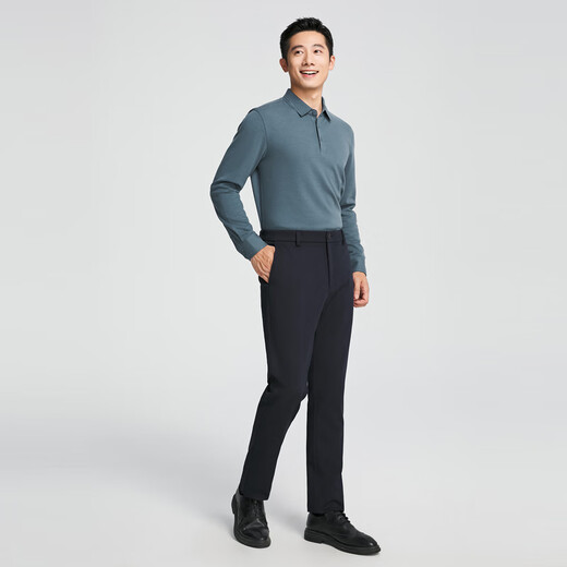 YOUNGOR POLO shirt men's autumn long-sleeved POLO shirt blended fabric twill brushed soft and comfortable shopping mall same style blue-green YLYM515098GCA M