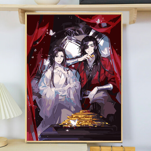 Shantoulin Village Tianguan blessed painting large number oil DIY filling coloring hand-painted original cartoon peripheral oil color decoration qx15885 60*70cm thick solid wood inner frame + exquisite outer frame (