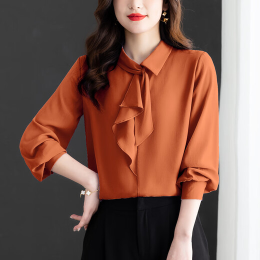 Oubaixi temperament chiffon ribbon shirt for women spring 2026 new style fashionable and age-reducing long-sleeved top purple XL