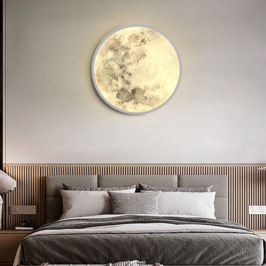 Runhuanian Moon Wall Lamp Modern Simple Bedroom Bedside Lamp Creative Corridor Aisle Lamp Living Room Background Wall Planet Mural Lamp Moon A Style 26CM Round Wall Lamp Three Color Changing
