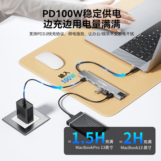 阿卡西斯（ACASIS）Type-C扩展坞HDMI拓展坞DP拓展坞hub分线器显示器8K雷电4千兆网络2K240Hz三屏异显快充DS-9904 浅灰色