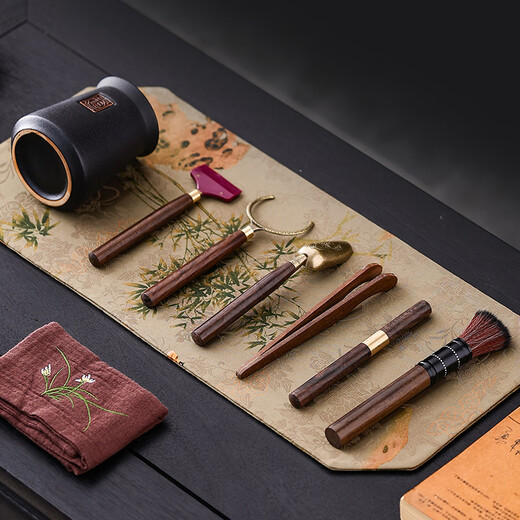 HOI KONG Tea Set Accessories Tea Ceremony Six Gentlemen Tea Making Three-piece Set Whole Tea Knife Tea Clamp Needle Tweezers Brush Kung Fu Tea Art Tools Zen Tea One-Piece Tea Ceremony Cylinder + Buddha Hand Five-piece Set + Tea Scraper