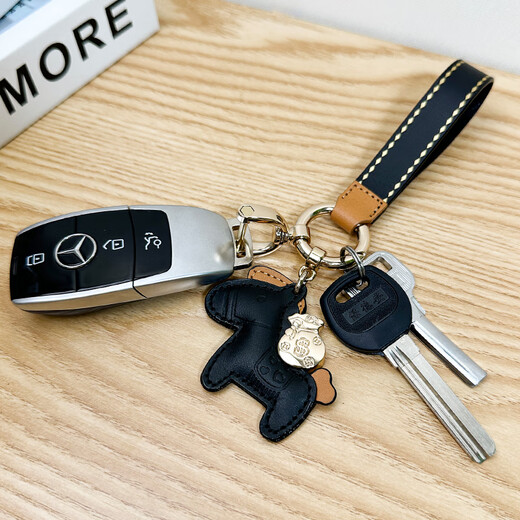 Milesi Car Anti-Lost Schlüsselkette Herren Lanyard Exquisite High-End-Echtleder-Schlüsselkette Paar Anhänger High-End-Geburtstagsgeschenk Schwarz