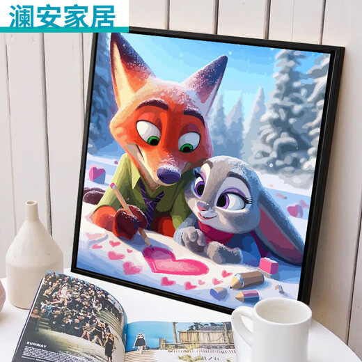 CLCEY疯狂动物城数字油画 可爱卡通疯狂动物城数字油画+外框 SJ13555 30*30cm绷好加厚实木内框+外框