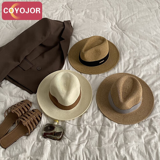 COYOJOR Xiyaojia Zhao Lusi same style sunshade hat women's summer new style beach white Panama top hat sun hat cowboy hat men black adjustable