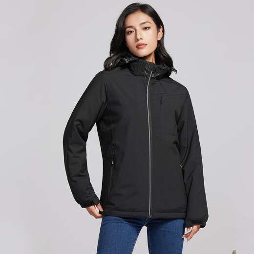 啄木鸟（TUCANO）加绒一体冲锋衣女男单层户外秋冬登山服外套夹克外套保暖软壳风衣 9930S曜石黑-女【纯色】 4XL