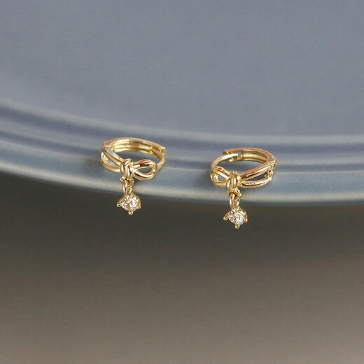 Nanzhi White Small C Korean Gold Jewelry 10K Gold Earrings Earrings Sweet Bow Pendant K Gold Earbone Earrings Earrings Left Earband 1 piece