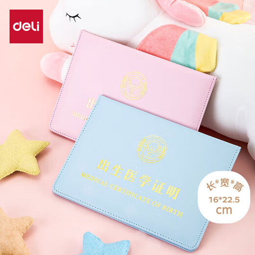 Deli Medical Birth Certificate Protective Case Document Leather Storage Bag Standard Size Universally Used Light Blue 24817