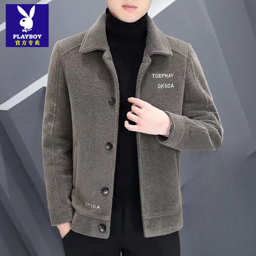 Playboy (PLAYBOY) new men's woolen coat short autumn and winter woolen coat men's thickened jacket top high-end casual windbreaker noble khaki XL recommended 115Jin Jin equals 0.5kg -130Jin Jin equals 0.5kg