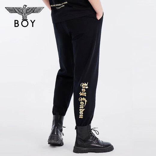 BOY LONDON23秋季情侣款休闲裤卫裤烫金印花时尚潮流针织运动长裤 N15904 黑色 XS