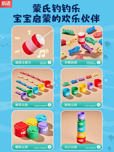 Zkhe Baby Fischereispielzeug Montessorius Frühschulbildungspädagogisches Spielzeug Feine Bewegungstraining 03 Monate Baby Erleuchtung Kognition 22-teiliges Set (5 gestapelte Tassen 5 farbige Fische (15 Stücke) Fischereiszene Aufbewahrungsbeutel