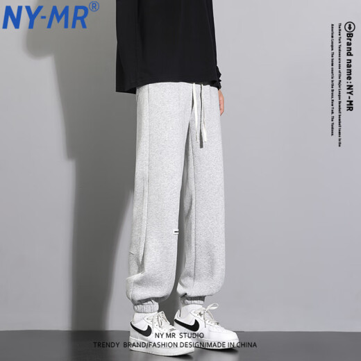 NY-MR潮牌裤子男春秋季束脚休闲前卫长裤青少年百搭宽松工装针织裤 SS-6189#灰色 XL