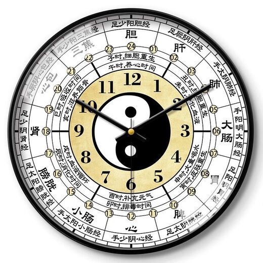 Ziwu Liuzhu Bagua Kreative Wanduhr Traditionelle chinesische Medizin Gesundheit Home Uhr Schönheit Salon Spa Club Stille Wanduhr LQXBK677 Schwarzer Nadel Schwarzer Rahmen 12 Zoll (Durchmesser 30cm)
