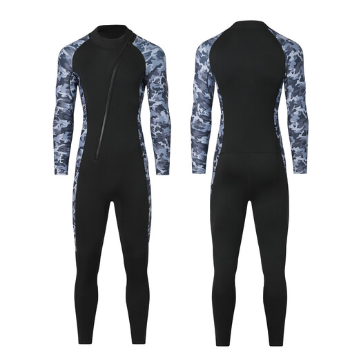 Gumuni cross-border 3MM one-piece wetsuit for men in the sea, cold-proof wetsuit, warm swimsuit, snorkeling paddleboard surfing, 3mm camouflage blue hooded 4XL