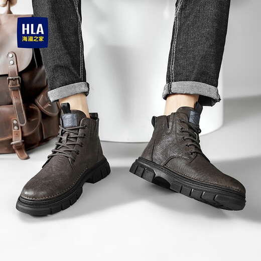Hoilan Home (HLA) Martin Boots Fall and Winter New Casual Medium y High Top más Botas de vellón engrosadas Botas de trabajo para hombres Botas de cuero calientes de cilindro negro (Haagzm4aba0562 45