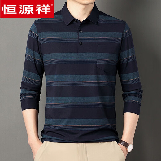 
Hengyuanxiang high-end ice-sensing long-sleeved T-shirt for men's summer ice silk ultra-thin middle-aged men's lapel loose quick drying 2024 new model 2 687 green M 165