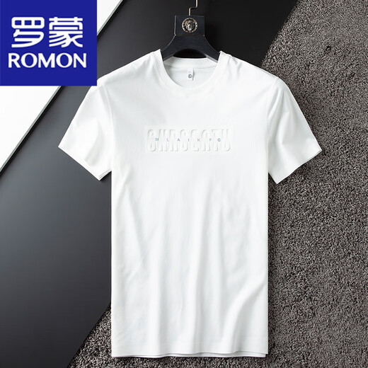 Romon (Romon) Europäische Station Sommer Dünn Ice Mercerated Cotton White T-Shirt Herren Kurzärärmelte schlanker rundes Hals High-End-Eispop für Männer Weiß 2xl Empfehlung [140-155jin [Jin entspricht 0,5 kg]]