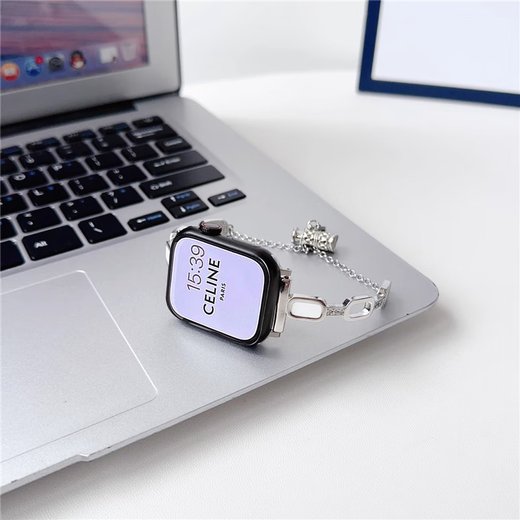 
Star Welcoming Metal Bracelet iwatchS8/S9 Apple Watch Apple Watch87654 Strap Se Bracelet Inlaid Diamond Bracelet Shell Retractable Chain-Silver Apple iWatch S841mm