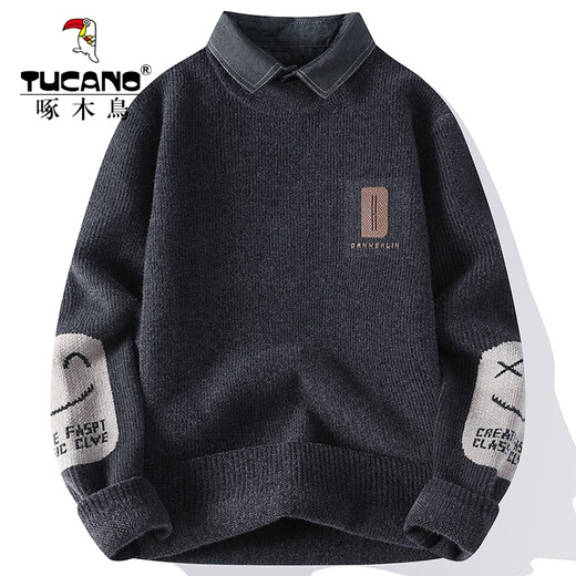 
Woodpecker (TUCANO) shirt collar sweater jacket men's autumn and winter style fake two-piece base shirt men's letter jacquard knit warm sweater M9901 m white L about (110-125 Jin [Jin equals 0.5 kg] can be worn)