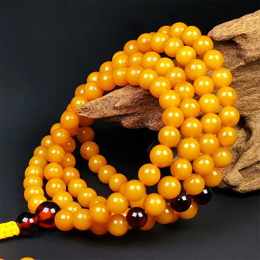 Amber style, one object, one picture, one certificate, beeswax bracelet, women's model, 108 amber bracelet, chicken fat yellow Buddhist beads, beads, 15.11g, diameter 6mm