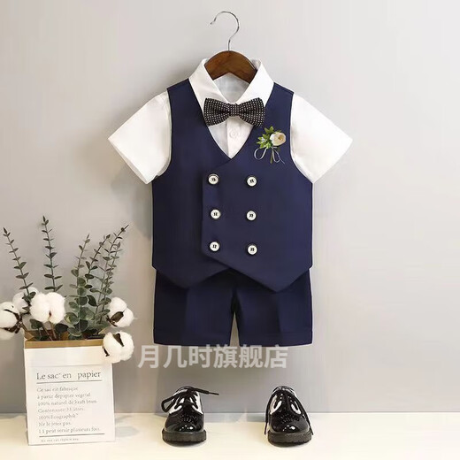 韦戒小主持人服装男孩帅气男童礼服夏走秀钢琴演出服英伦西服儿童西装 西服外套单件/黑色 160
