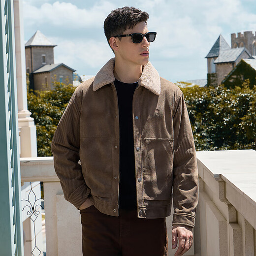 Dances with Wolves velvet jacket men's autumn and winter lapel plaid lamb wool thick jacket men 701 khaki 180