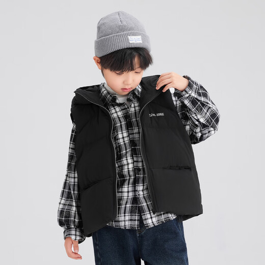 Zuoxi boys' down vest for outer wear to keep warm 2025 new children's three-proof hooded vest jacket black 110