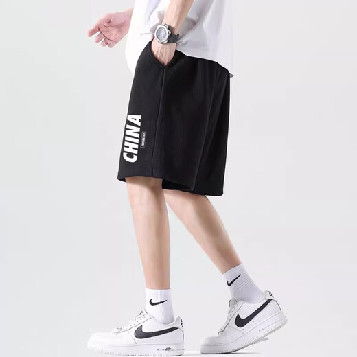 啄木鸟运动裤男2024休闲短裤男士夏季宽松薄款透气运动裤青年学生华夫格 WZX-DK723白色 M