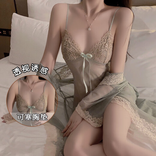 GUI Ruo (GUI Ruo) Hochwertige weibliche, schmutzige Verführung Paare an der Stimulierung des Sex-Mesh-Perspektive-Rocks sexy Nachthemd SM Free Pure Desire Style 3883 Garnelenpulver (Nightskirt + T-Trübchen) M.