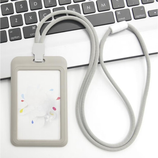 Corde ronde à la mode Lanyard Tag Carte d'employé Carte de bus carte de travail Carte de travail Carte Campus Bus Étudiant C5 Gris Version verticale + 9734 Corde ronde en argent