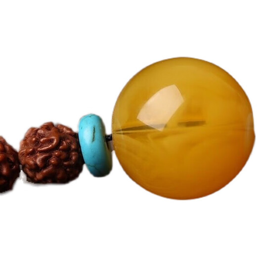 Chuji Lao Phoenix Gold Store high-quality beeswax single bead chicken oil yellow amber round beads loose beads white nectar bracelet with bead bracelet full honey chicken oil yellow 18mm 1 piece