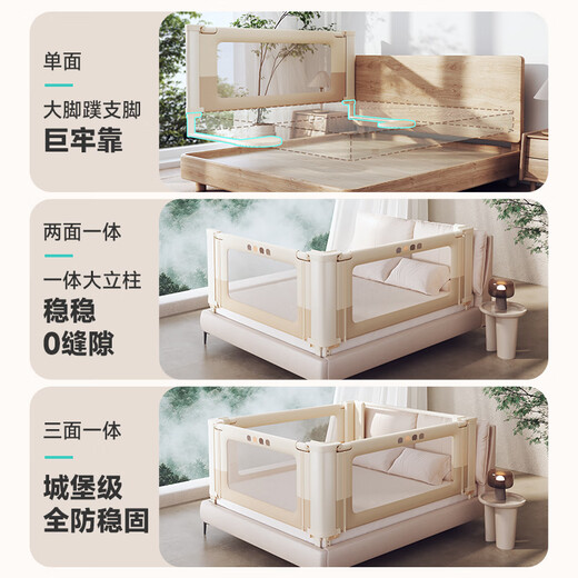 InnoTruth床围栏床上围挡安全护栏免打孔婴儿床围儿童防摔挡板两面床边二面 【1.8+2米】-米小象两面装