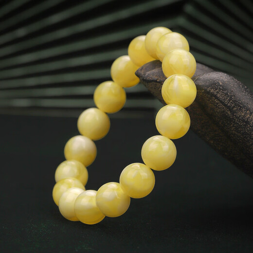 Longyin beeswax bracelet for women, Russian material bracelet, white nectar, chicken fat, yellow Buddhist beads, men's single circle, text play, fidelity birthday gift, 12mm, suitable for hand circumference 16~18cm