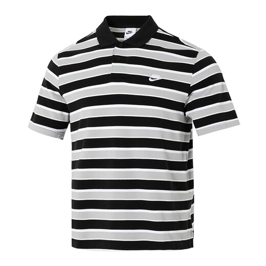 耐克（NIKE）短袖T恤男士2025夏季新款运动服针织翻领POLO衫上衣商务半袖 纯棉FN3897-010黑白条纹 L