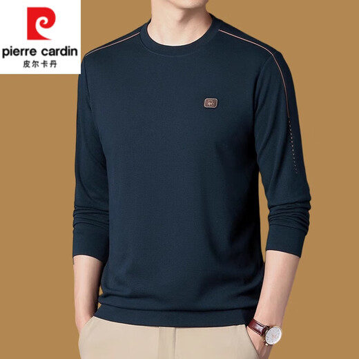 皮尔卡丹（pierre cardin）纯棉长袖t恤男士中年圆领卫衣男2024新款秋装上衣潮T打底衫 黑色6625款 165/M