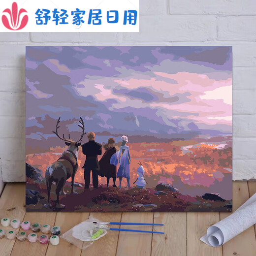 CLCEYdiy数字油画 冰雪奇缘儿童手绘制卡通动漫填色油彩画安娜爱莎公主 X12401 60*75[订好内框]_送亮光剂+水