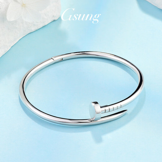 GsunG platinum bracelet for women new model PT950 nail bracelet with opening personality and fashionable platinum bracelet for men and couples. PT950 bracelet is about 30 grams. Pre-order
