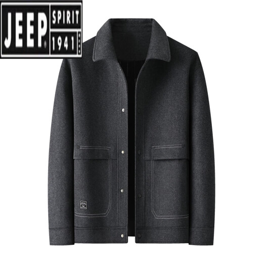 吉普（JEEP）男士羊毛呢翻领外套秋冬季新款休闲潮流羊毛上衣加肥加大呢子夹克 2052灰色 L 穿100-125斤