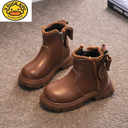 
G.DUCKKIDS girls' shoes two cotton shoes 2023 winter style children's baby girl Martin boots little girl princess boots plus velvet short boots black two cotton boots size 26 inner length about 16.2cm