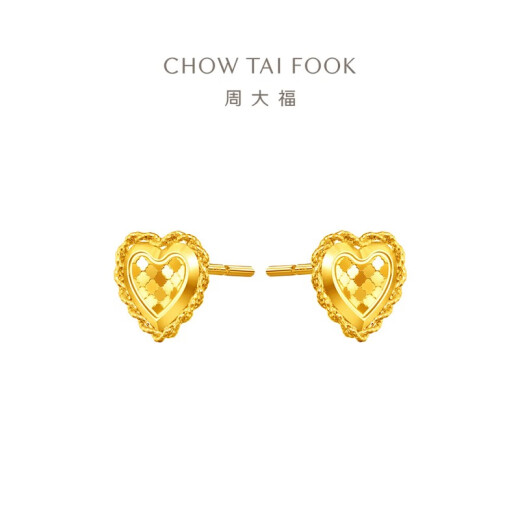 Chow Tai Fook's glossy love, golden gold earrings (working fee of 320) about 2.5g EOF1390