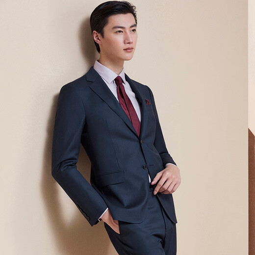 Angel Bird Men's Business Suit (Top) Single Slit Wool Work Suit EBB223061U Blue 50A